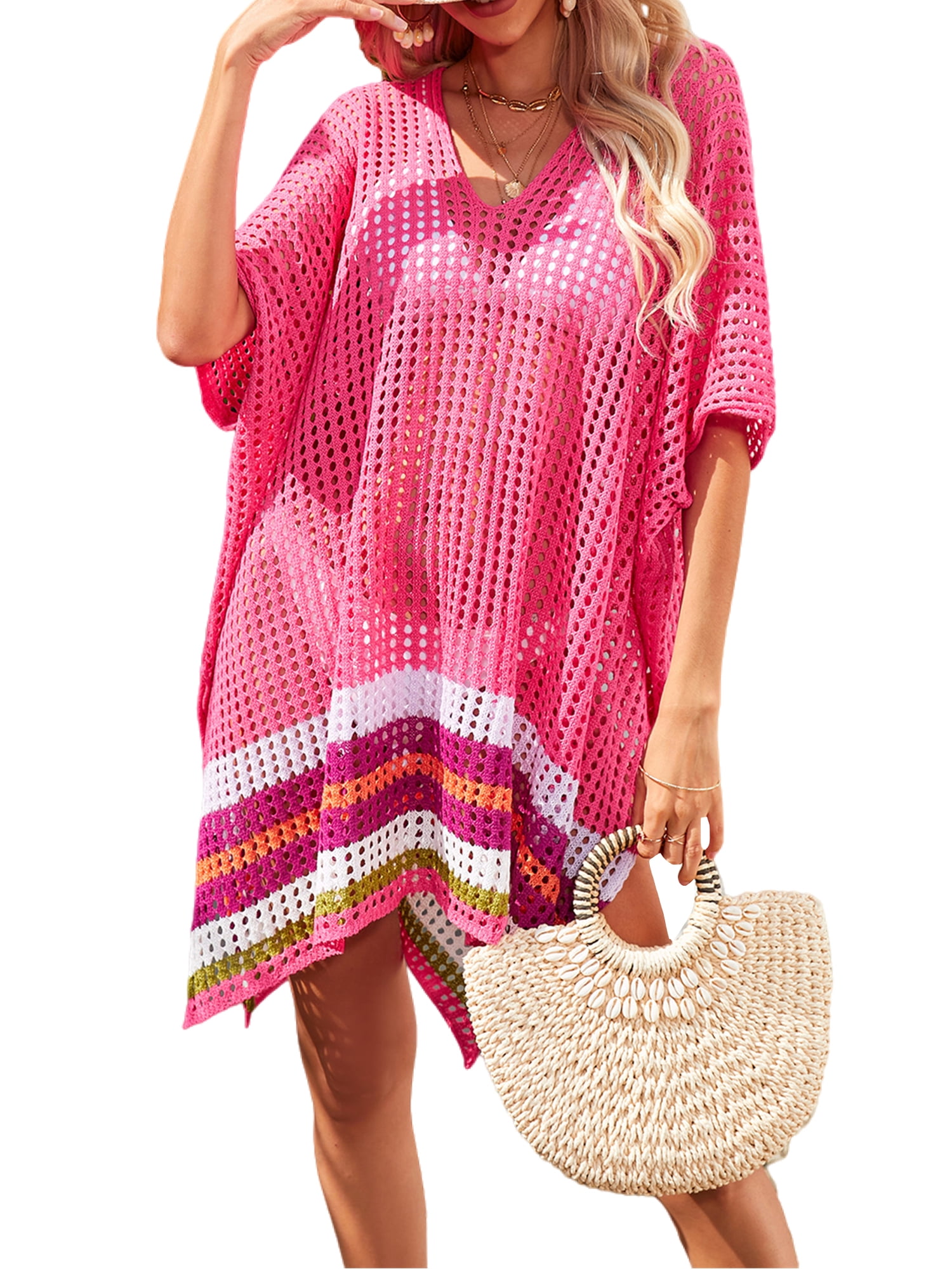 Colisha Ladies Cover Ups Short Mini Dress Summer Beach Sundress Sleeve Swimsuit Mesh Holiday