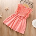 thumbnail image 1 of Vestido de princesa liso con lazo y botones sin mangas de encaje para niñas pequeñas, 1 of 1