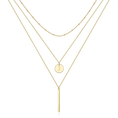 Turandoss 14K Gold Plated Coin Initial Stackable Bar Pendant Y-Necklaces for Women Letter A-Z Jewelry Personalized Birthday Gifts Gifts for Women Girls