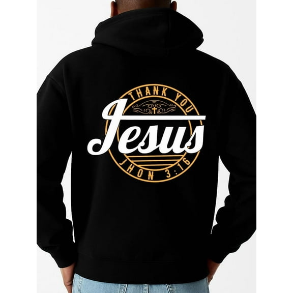 Thank You Jesus graphic hoodies Christianity men's regular fit black Sporty Athletic Hoodie For Fall & Winter comfortable christianity pamuk Trendy Unisex Shirt Graphic tshirts