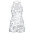 thumbnail image 2 of MSemis Kids Girls Halter Neck Sequins Romper Jumpsuit Costume Size 6-14 Silver 12, 2 of 5
