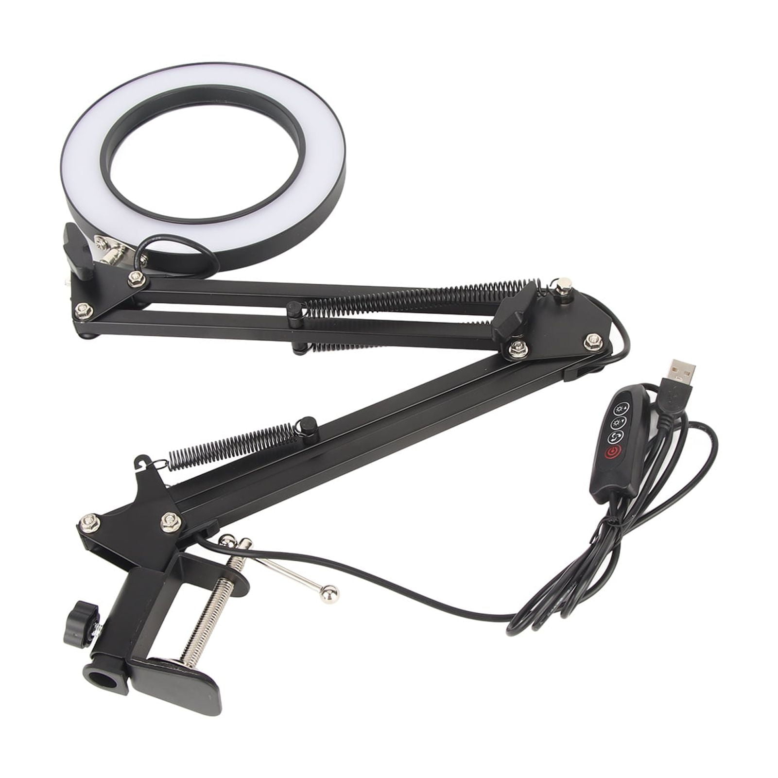 M Buder Magnifying Lamp 10X Magnifier Desk LED Light Adjustable Gooseneck with Clamp for Beauty Makeup Maintenance Black 12.2 inches / 31 cm
