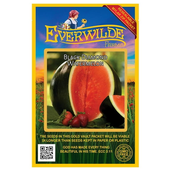 Everwilde Farms - 40 Black Diamond Watermelon Seeds - Gold Vault Seed Packet