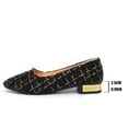 thumbnail image 5 of Womens Tweed Ballet Flats Low Block Heel Pumps Pointed Toe Slip On Gold Thread Black Office Work Comfort Shoes,Size 7, 5 of 7