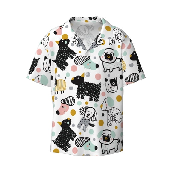 Kuqiui Funny Puppy Print Men's Button Down Shirts Short Sleeve Casual Shirts Hawaiian Shirts Vacation Wedding Shirts with Pocket-Large