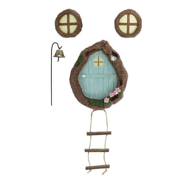 1 Set Outdoor Garden Statue Sculptures Decoration Miniature Fairy Door And Windows With Lantern Garden Ornament Accessories Kit Yard Trees Hugger