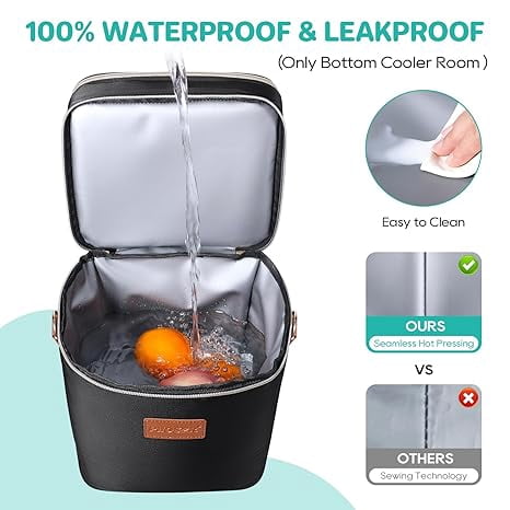 Breastmilk Cooler Bag Insulated with Ice Pack, Holds 6 Bottles Up to 9 Ounce, Waterproof Leak-Proof Double Layer Bottle Tote with Strap for Nursing & Working Moms Black