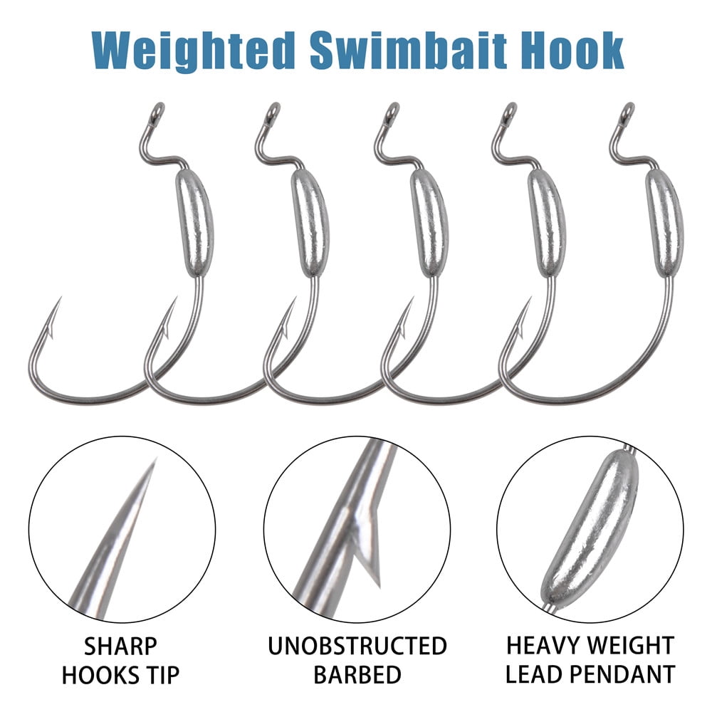 10Pcs Weighted Worm Hook Saltwater Offset Curved Crank Wide Gap Fishing Hooks for Bass Jig fishing rig kit 2.5g 2.8g 3.5g 5g 6g