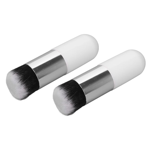 Brocha De Maquillaje Para Base, 2 Piezas Brocha Para Base Fibra Artificial Suave Cómoda Brocha De Maquillaje Portátil Para Mujeres Blanco Plata