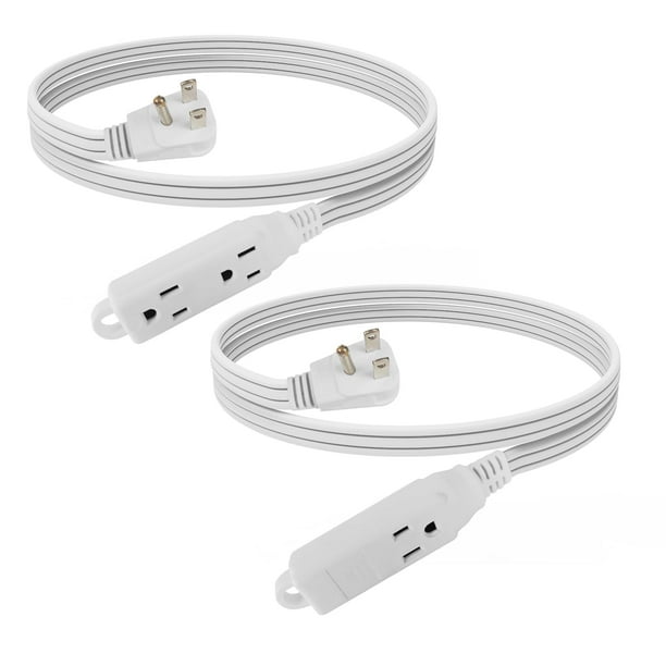 Cable de extensión EP de 3 pies y 3 salidas 16/3 SPT-3 para interiores, blanco, paquete de 2
