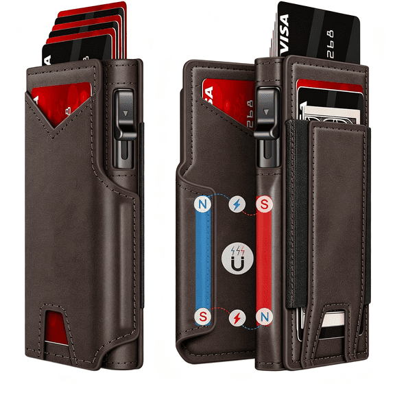 GASTROPOD Wallet for Men Wallet with Slim Pop Up Card Holder 9-13 Cards,Bifold Minimalist Smart Wallet Rfid Blocking Credit Card Holder with Id Window Cash Slot Compact Metal Aluminum Card Case