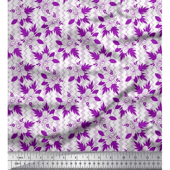 Soimoi Rayon Fabric Square,Leaves & Floral Artistic Print Sewing Fabric Yard 56 Inch Wide