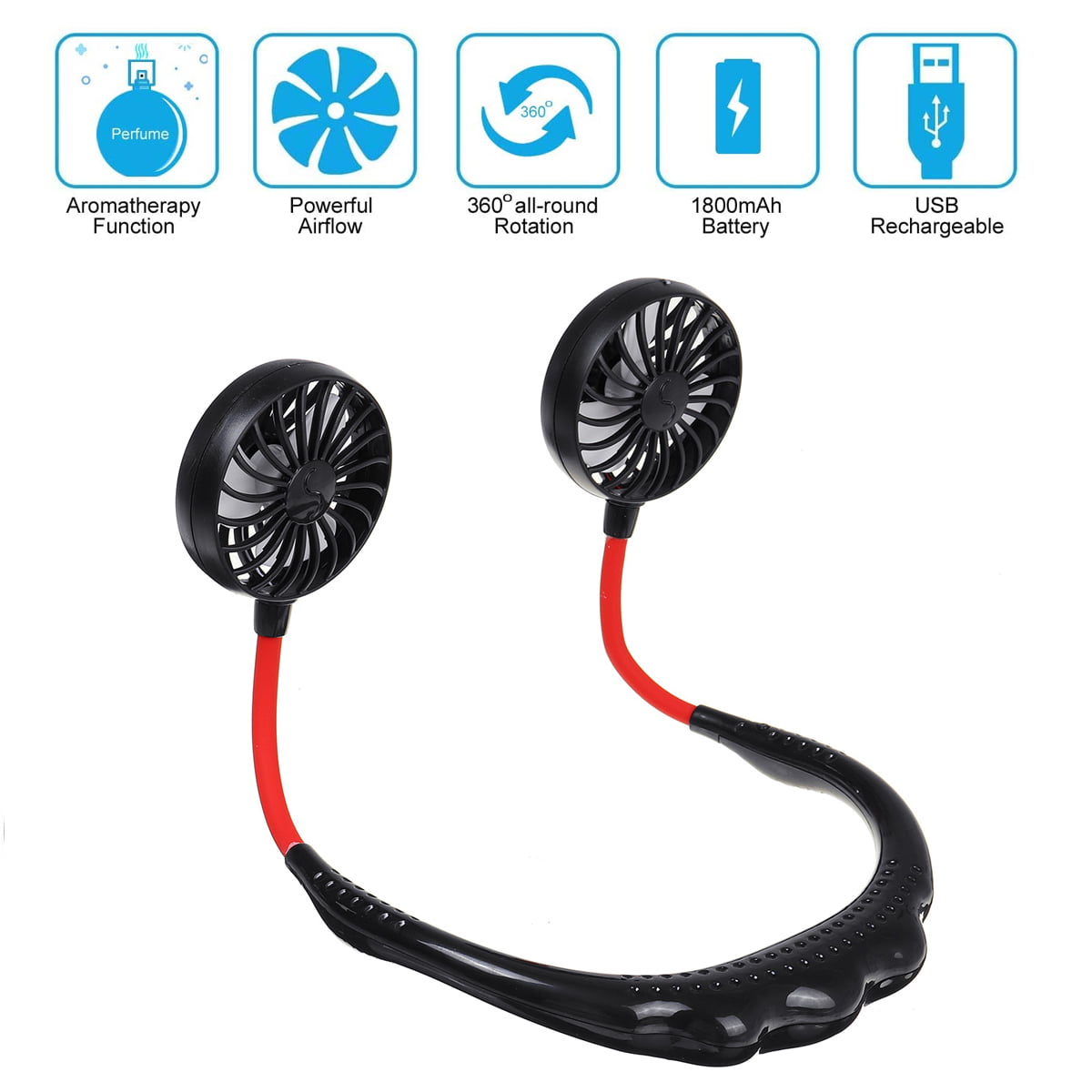 360° Portable USB Rechargeable Neckband Dual Cooling Mini Fan Lazy Neck Hanging 