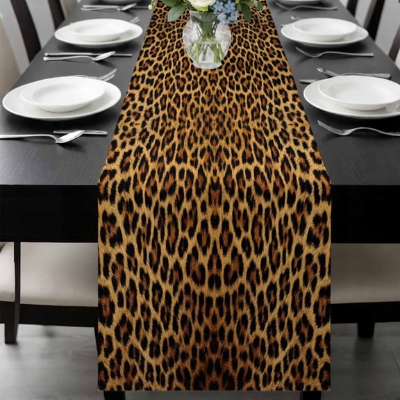 Brown Leopard Print Table Runner 70 Inches Long, Classic Abstract Animal Patterned Kitchen Coffee Dining Table Decoration for Home Party Birthday Wedding Home Decor 13x70 Inches