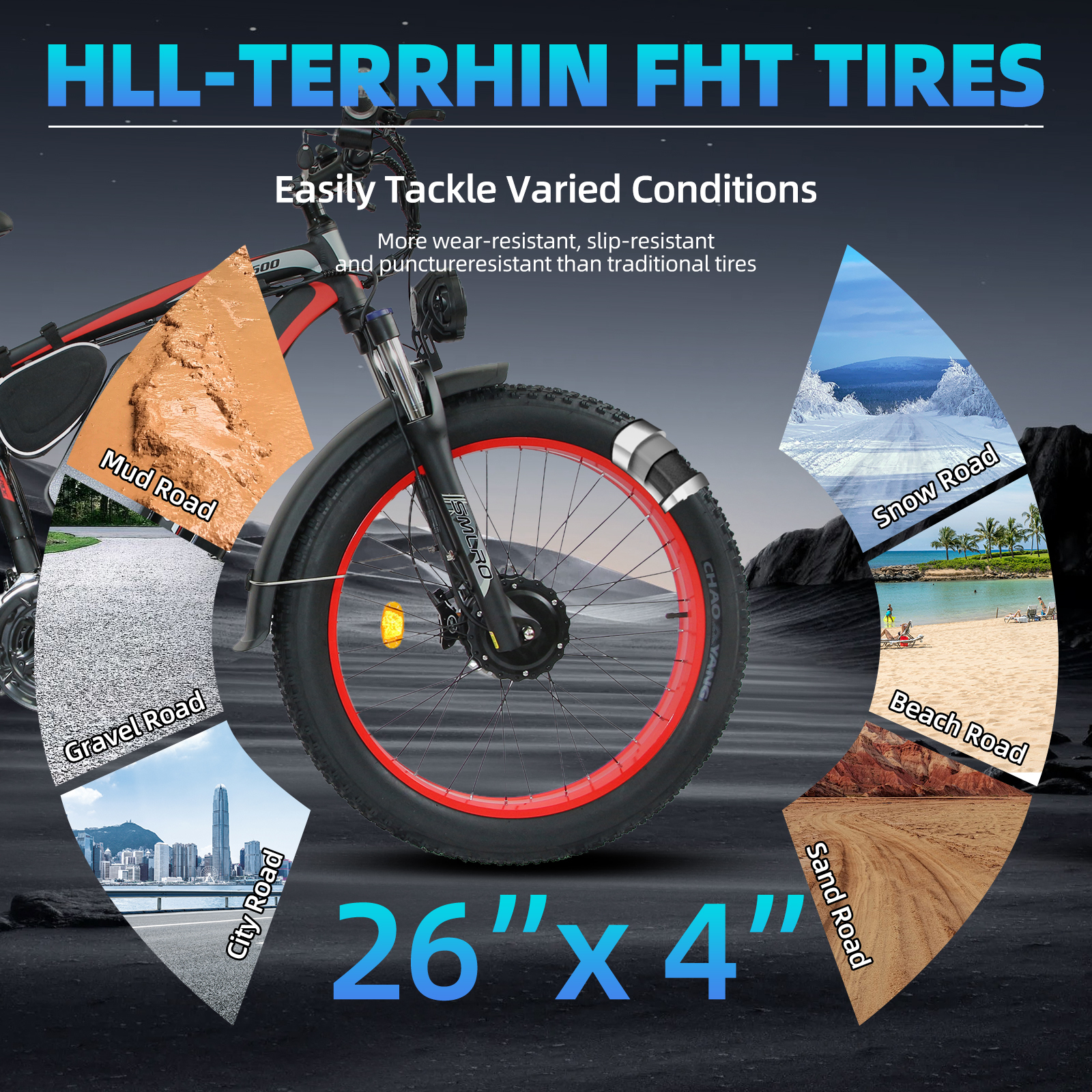 Electric Bike for Adults, 26x4.0 Fat Tire E-Mountain Bicycle, Peak 5000W Motor 52V-30Ah, Mountain Bike Beach Snow Ebike for Men, Red