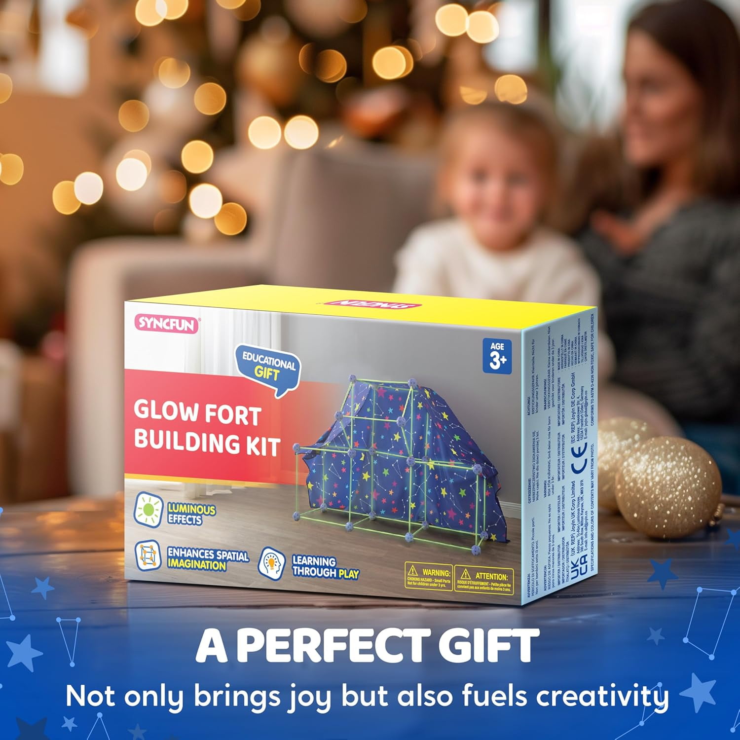 SYNCFUN Fort Building Kit for Kids, Glow in The Dark Creative Construction Toy Kids Tunnel DIY STEM Toy Birthday Gift for Boys and Girls Aged 4-12