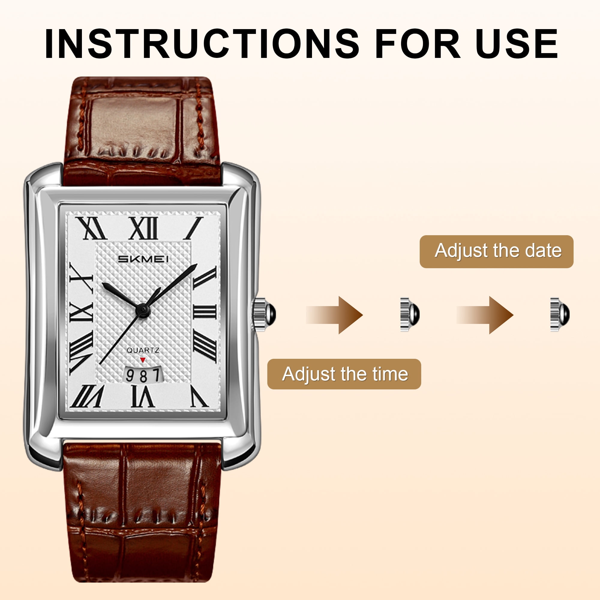 SKMEI Retro Classic Square Watches for Men Quartz Analog Waterproof Watch Leather Business Casual Mens Wrist Watch