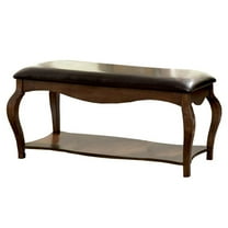 Bowery Hill Modern Faux Leather Padded Bench in Tobacco Oak Finish