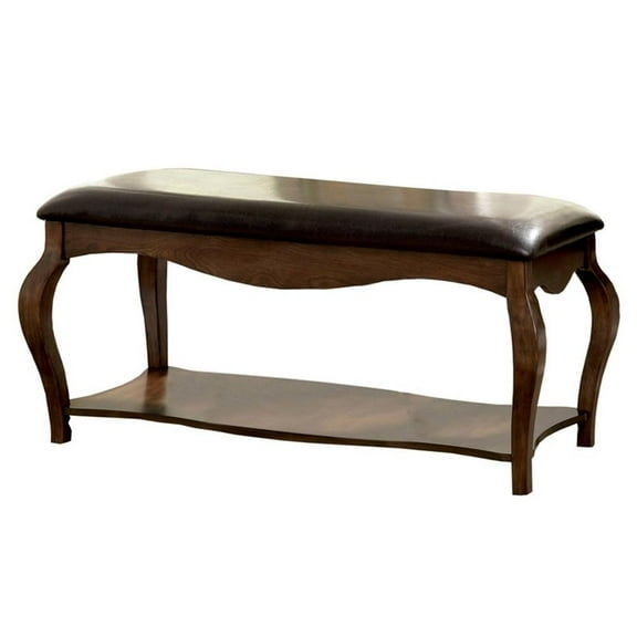 Bowery Hill Modern Faux Leather Padded Bench in Tobacco Oak Finish