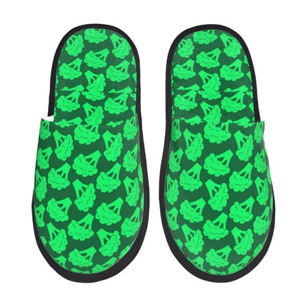 Balery Green Broccoli Slient Indoor Furry Fleece Comfort House Shoes Soft Non-Slip Home Shoes Cotton slippers House Slippers-- Large
