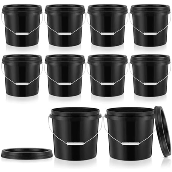 10 Pcs 2 Gallon Plastic Bucket with Lid Heavy Duty 2 Gallon Bucket Pail with Lid Handle for Storage Container Home Household Cleaning (Black)