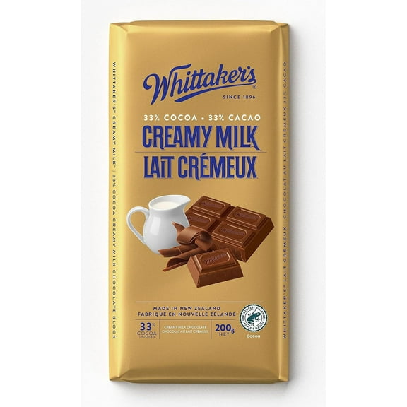 Whittaker's 33% Cocoa Creamy Milk Chocolate Bar, 200g/7 oz. Bar