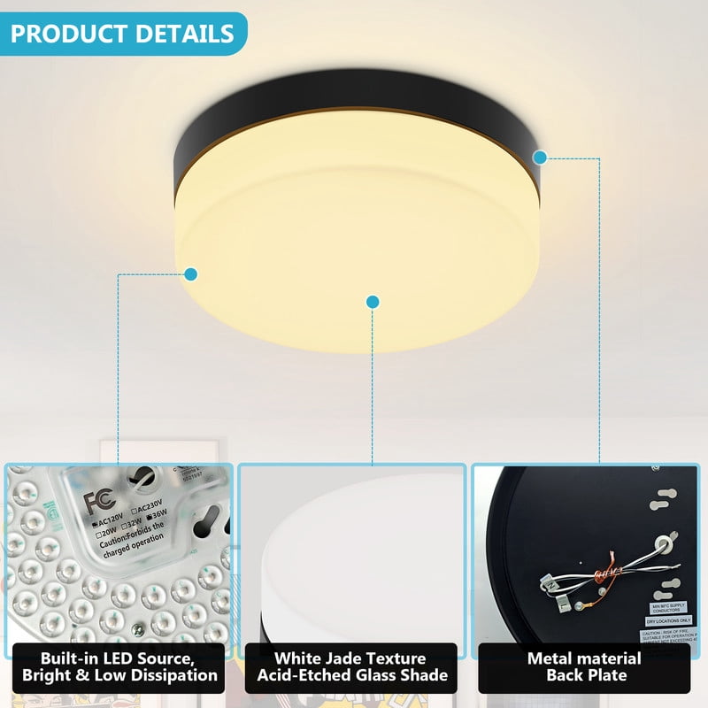 HKMGT 11.5 Inch LED Flush Mount Ceiling Light 5CCT Dimmable 36W Modern Black Close to Ceiling Light for Bedroom Kitchen(1-Pack)