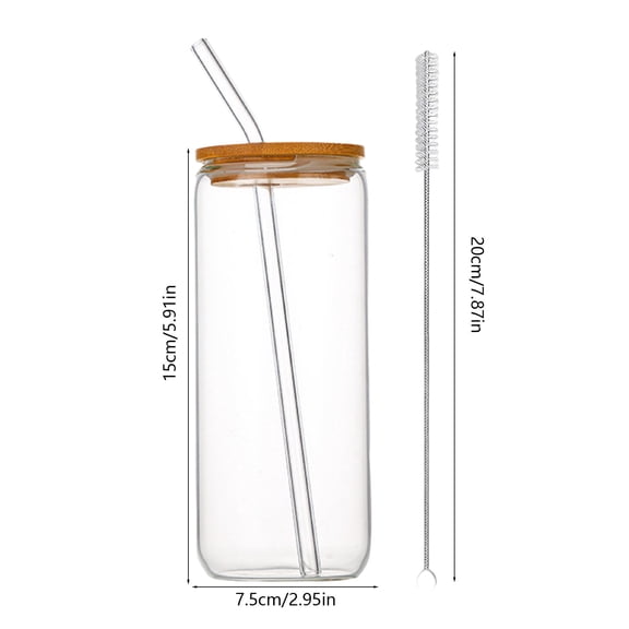 Yulucky Glass Straw Cola Cup Borosilicate Glass Cola Cup with Wooden Lid and Straw 16oz Reusable Clear Drinking Mug|Glass,Clear