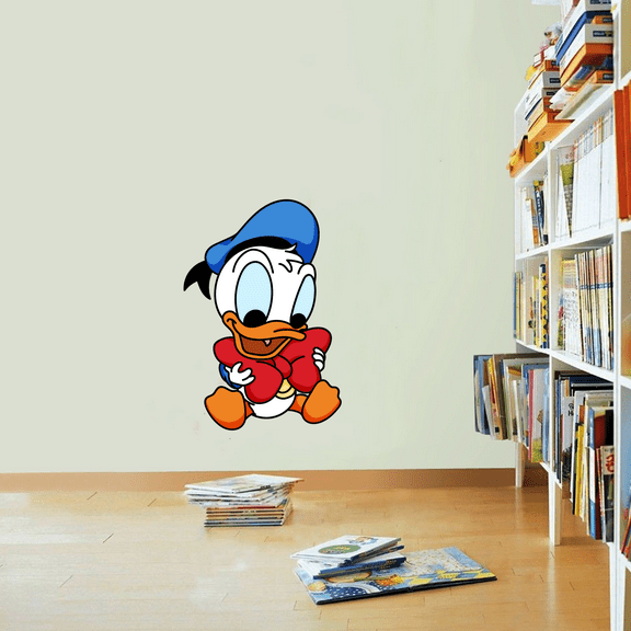 Walt StickerDecal Cartoon Character Young Donald Duck Holding A Red Ribbon Vinyl Wall Decal - 20" x 25" Removable Kids Bedroom Nursery Decor Design Home Living Room Adhesive Art Decoration Sticker