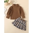 thumbnail image 2 of Bagilaanoe 2PCS Toddler Baby Girls Skirt Set Ribbed Long Sleeve Turtleneck Pullover Tops + Plaid Skirt 12M 18M 24M 3T 4T 5T 6T Kids Fall Casual Outfits, 2 of 9