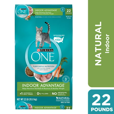 Purina One Indoor Advantage Hairball & Weight Control Natural Dry Cat Food, 22 (Best Cat Food For Hairball Control)