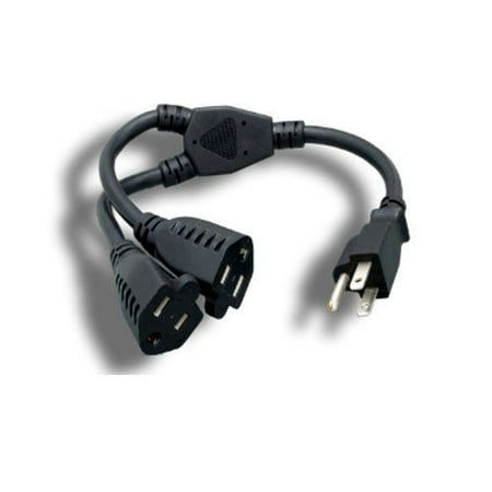 Kentek 1 Ft Power Cord 3 Prong Extension Y Splitter Cable NEMA5-15P to 2 X NEMA5-15R 14 AWG 15A 250V Black Heavy Duty