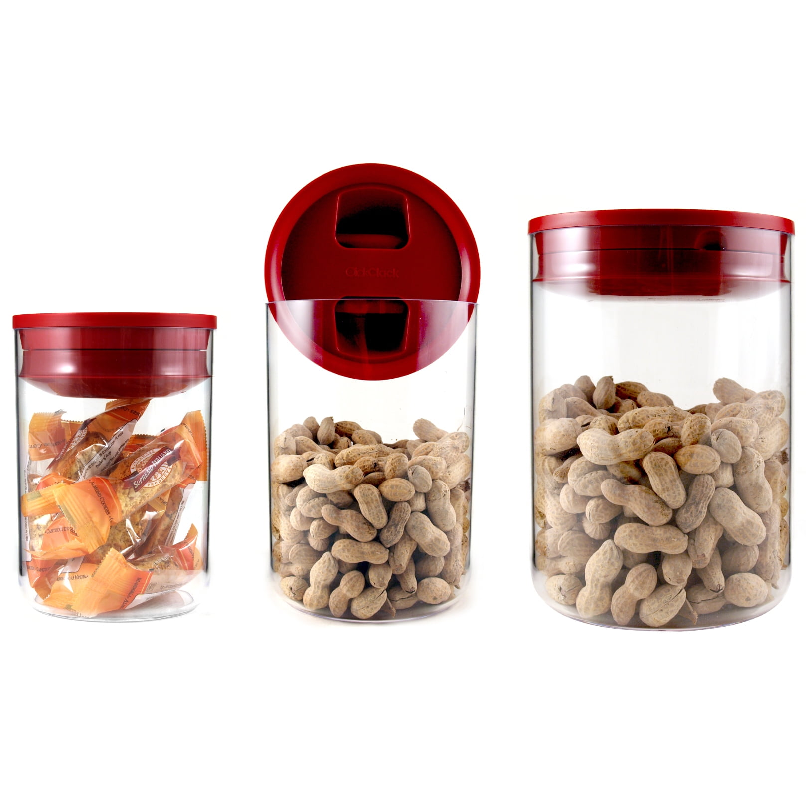 Click Clack Clear Pantry Canister with Red Lid, Set of 3