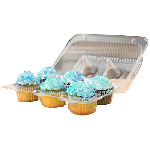 Cupcake Containers Plastic Disposable 6 Compartment High Dome Clear