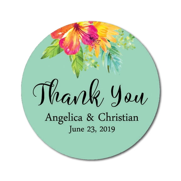 Darling Souvenir MADE WITH LOVE Round 45 Pcs Floral Thank You Stickers Personalized Bride Groom Names And Date Envelope Seals-Mint