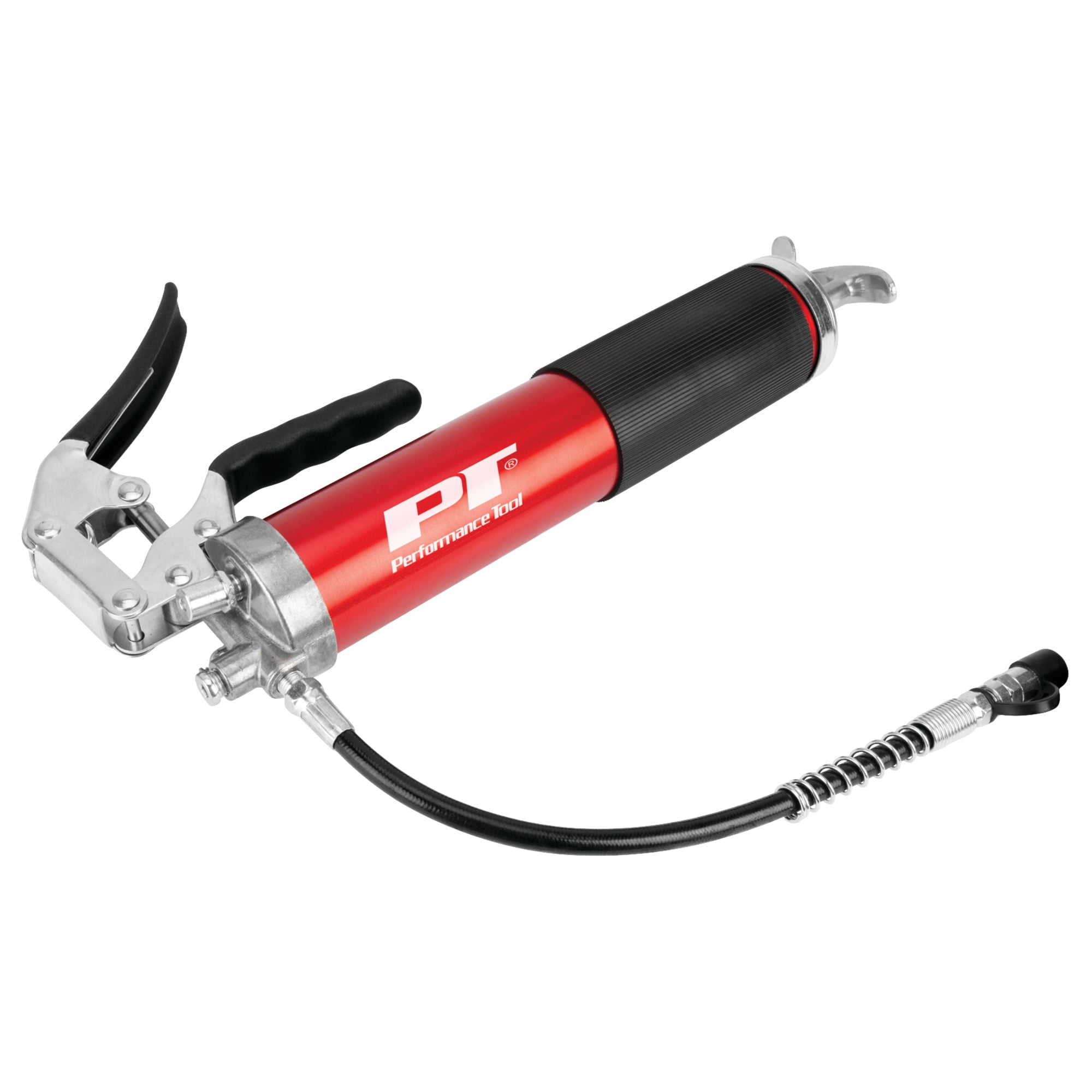 Performance Tool W54291 Lightweight Pistol Grip Grease Gun with Anodized Aluminum Barrel, T-Handle, and 4-Jaw Coupler, Accepts 14 oz Cartridges