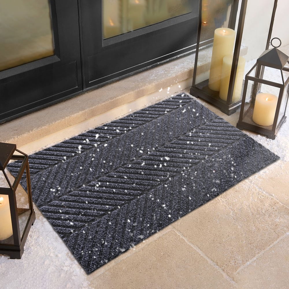 Front Door Mat Indoor Outdoor Entrance, 24" x 36" Heavy Duty Entryway Doormat Commercial Industrial Rug Low Profile Welcome Entry Door Mat Non Slip Backing for Entrance Home Office Gray