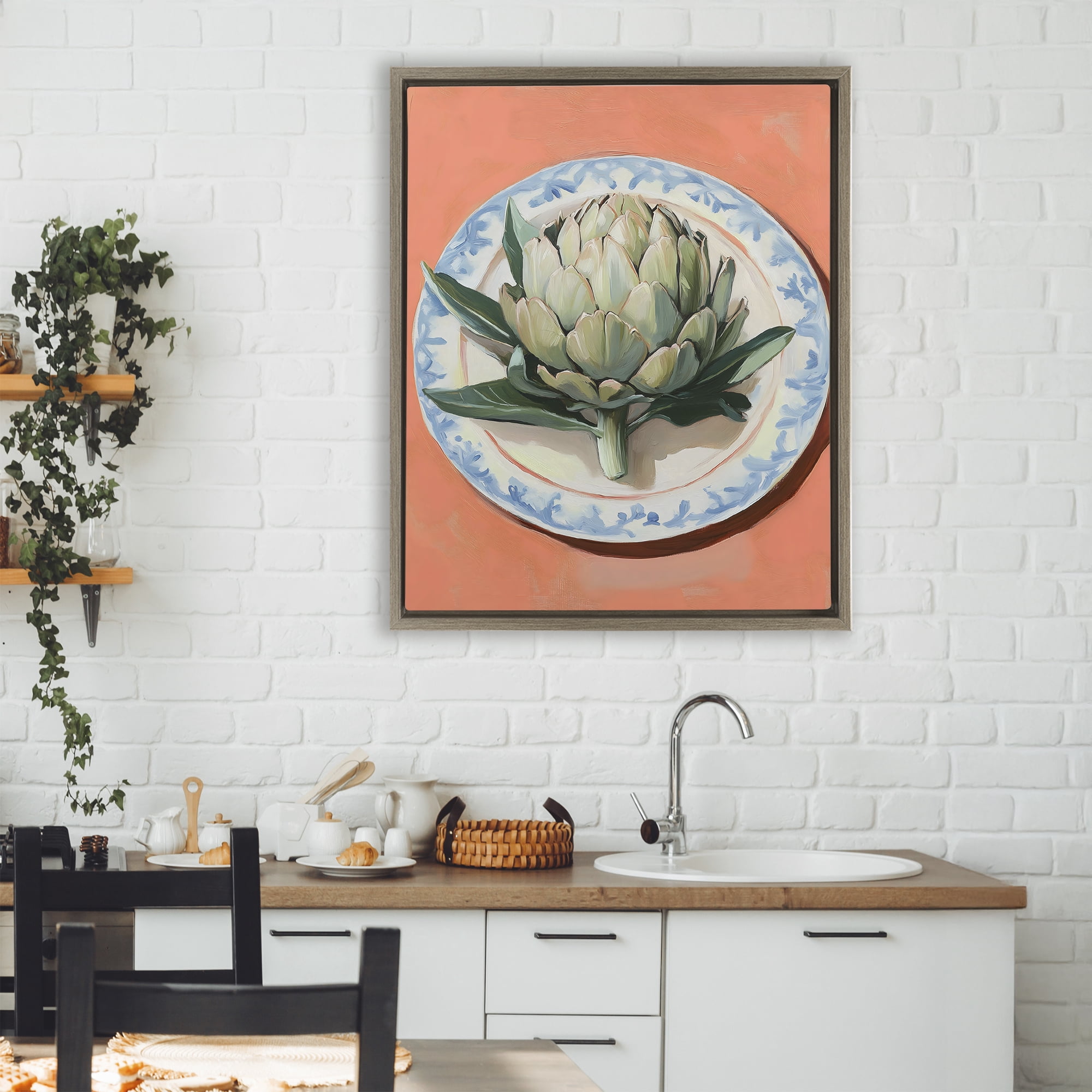 Stupell Industries Retro Artichoke over Orange Brown Framed Floater Canvas Wall Art, design by The Prints Vibe