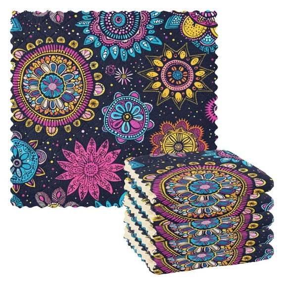 Ryvnso Bohemian Mandala Flower Kitchen Towels Dish Clothes for Drying Dishes Cleaning Absorbent Set of 6