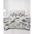thumbnail image 2 of Quilts Full Size Bedding Set, Blue Grey Flowers Lightweight Quilted Comforter, Spring Watercolor Blooms Floral Beige Soft Reversible Bedspread Coverlet with Pillow Covers for All Season, 78" x 90", 2 of 7