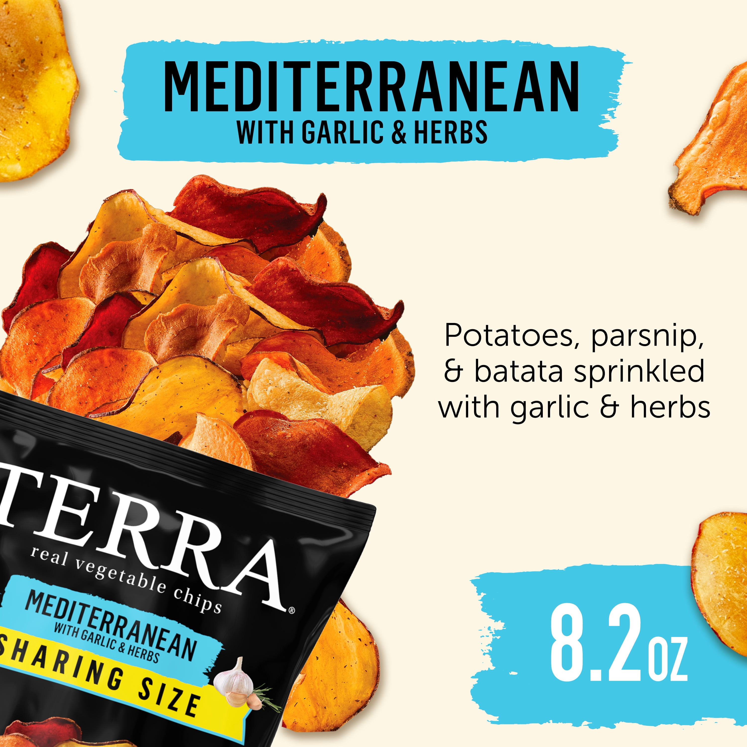(2 pack) TERRA Mediterranean Garlic & Herbs Vegetable Snack Chips, Sharing Size, 8.2 oz