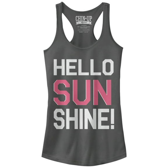 Junior's CHIN UP Hello Sunshine Racerback Tank Top Charcoal 2X Large
