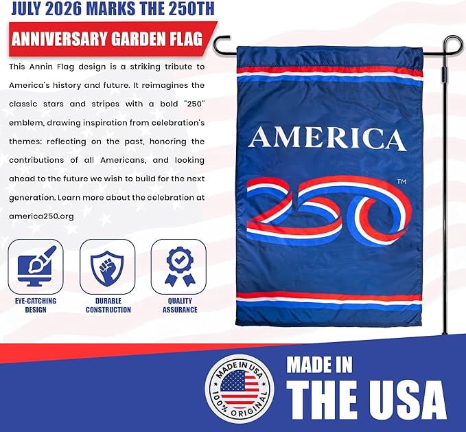 USA 250th Anniversary Banner Flag 2.5ft x 4ft | USA-Made Nyl-Glo Nylon Outdoor Flag | Durable Canvas Header and Brass Grommets | UV Resistant Colors | Special Edition 250 Celebration Flag