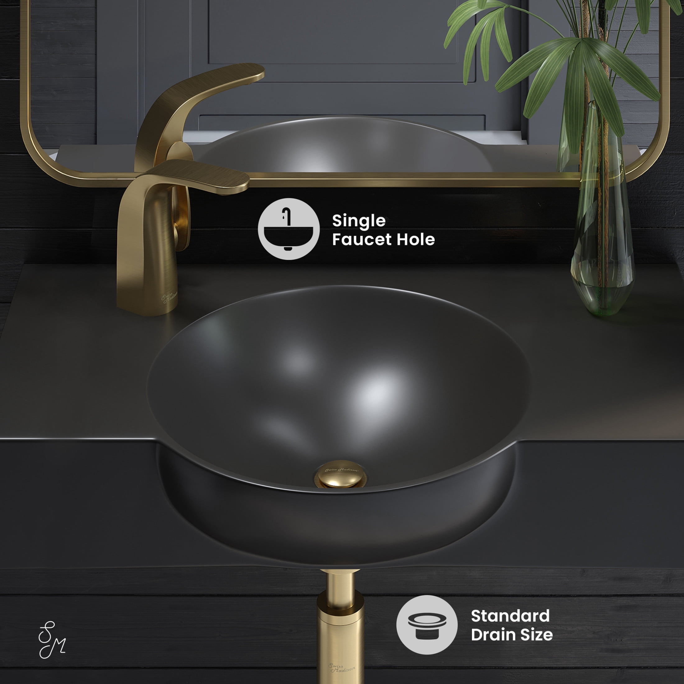 Chateau 30" Wall-Mounted Sink Center Basin with Left Side Faucet Mount in Matte Black