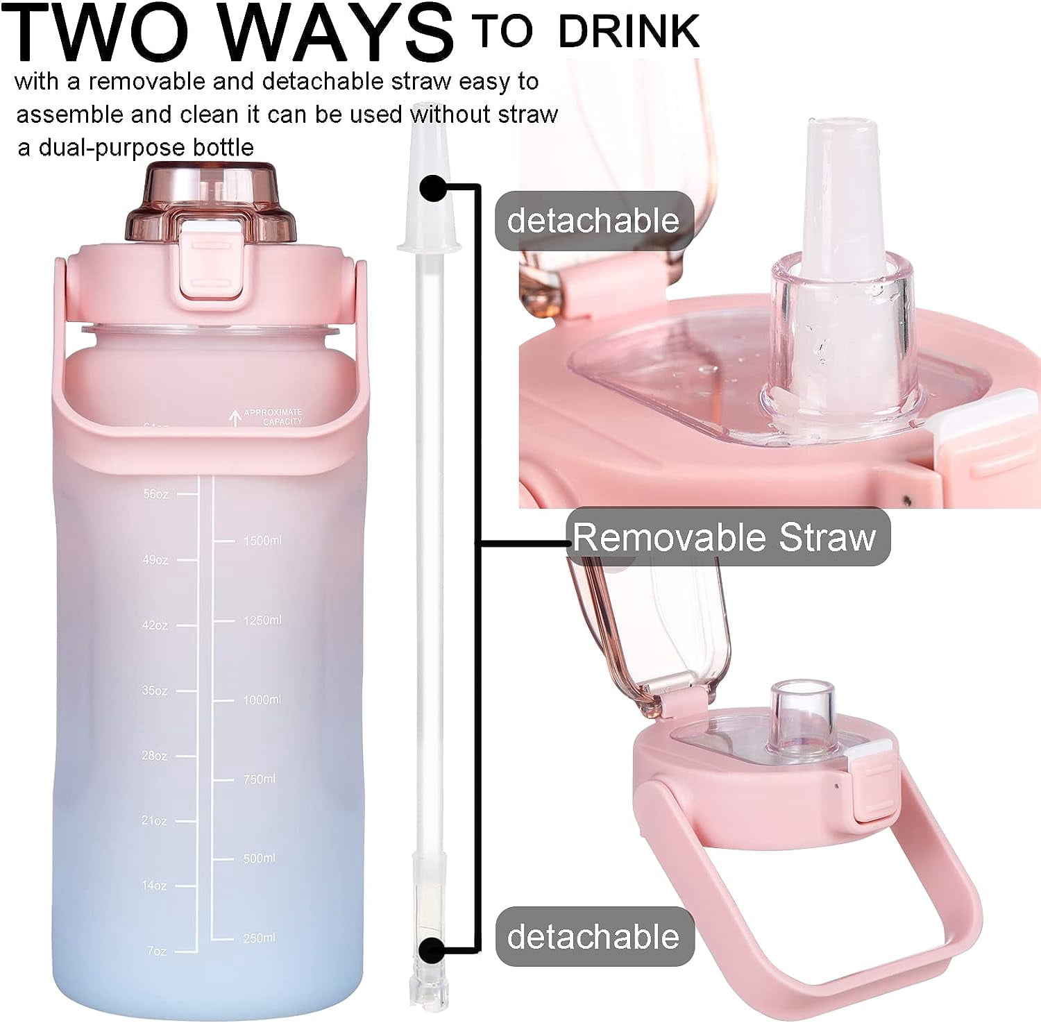 Party Zealot Large Half Gallon 64 OZ Motivational Water Bottle and Straw Time Marker BPA Free for Sport and Fitness