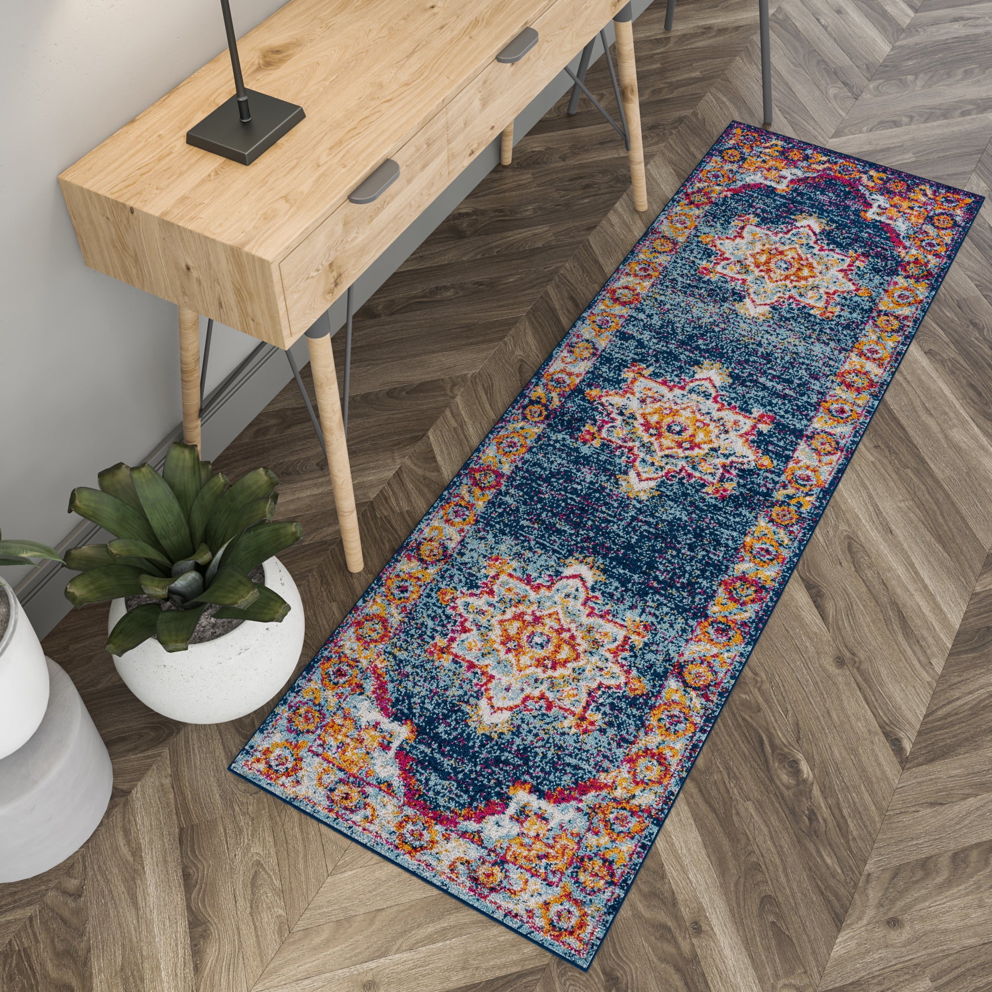 2x8 Modern Blue Runner Rugs for Hallway | Indoor Entry, Entryway, Walkway or Kitchen Rug 2'3'' x 7'3''