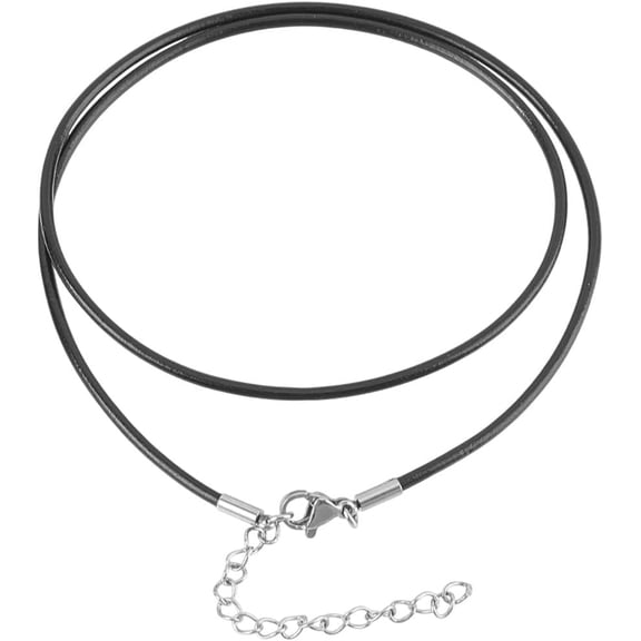 10PCS 2mm Genuine Leather Cord Necklaces Black 18 Inch Round Thin Real Leather Wax Rope Chain Necklace with Silver Clasps Stainless Steel Extender