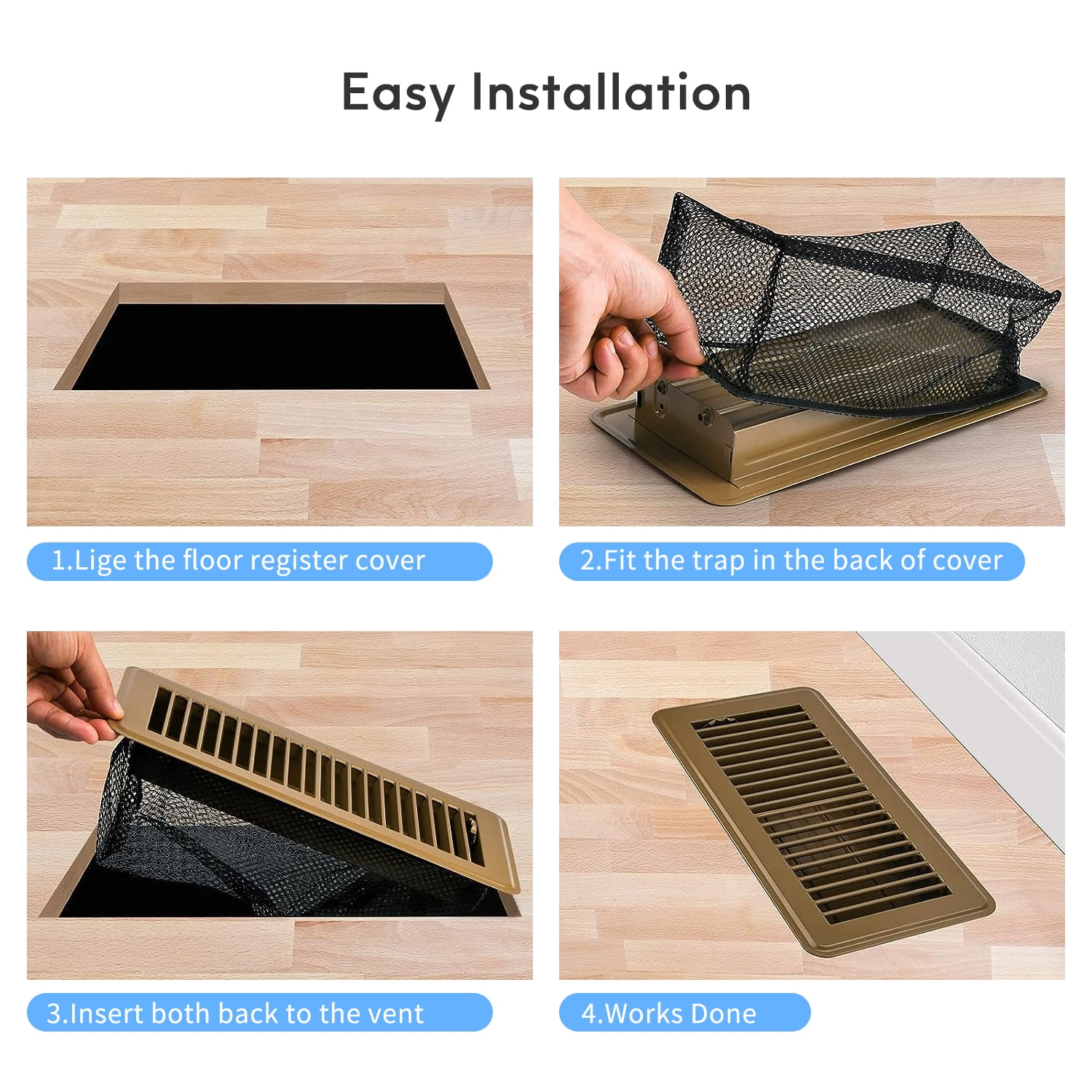 Floor Register Vent Cover Filter Net, 4"x12" Air Vent Screen Mesh Covers Catcher Filter Hoods for Home Floor Registers Vent Filters, Black (4 Packs)