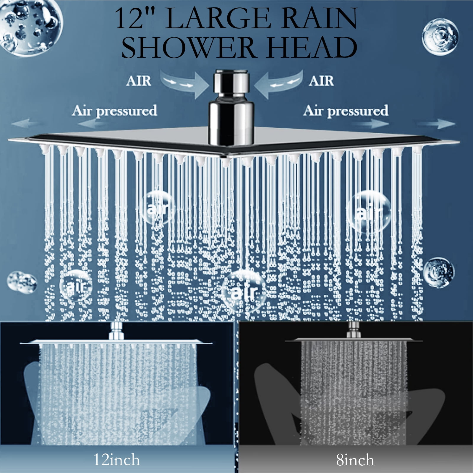 YTKUS 12 Inch Rain Shower Head Combo, High Pressure Rainshower Head with Adjustable Arm and 3 Settings Handheld ,Spray -9 Spray Filtered Shower Head