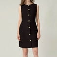 thumbnail image 4 of bbyeadc Women's Business Casual Dress Sleeveless Button Down Zipper Work Dress Women Comfy Boat Neck Elegant Party Dresses Spring Fitted Basic Clothing, Black L, 4 of 8